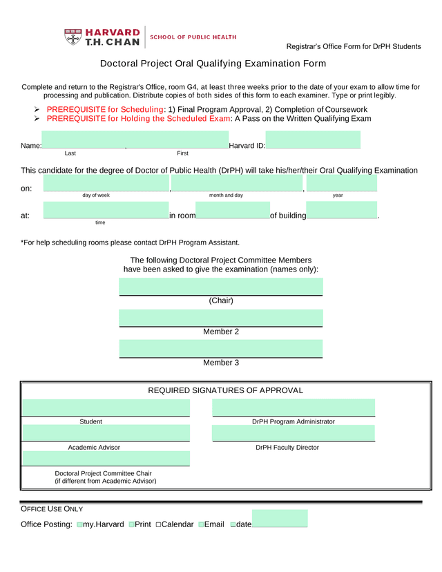 Doctoral Project Oral Qualifying Examination Form screenshot