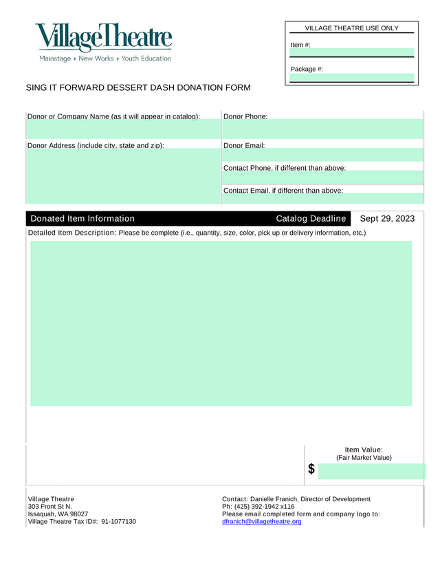 Sing It Forward Dessert Dash Donation Form screenshot
