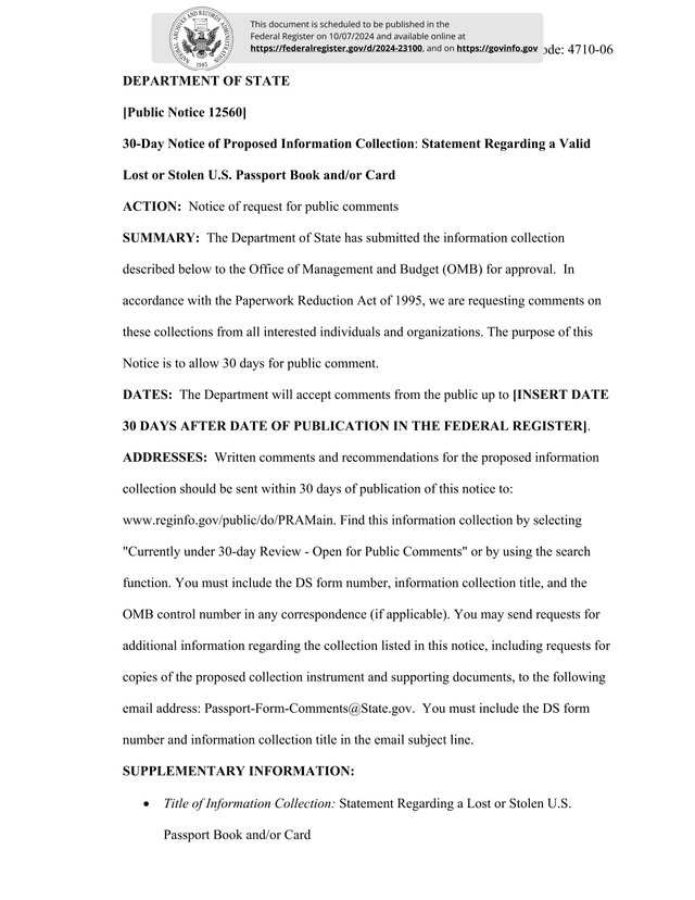 Statement Regarding A Valid Lost Or Stolen U.S. Passport Book AndOr Card screenshot