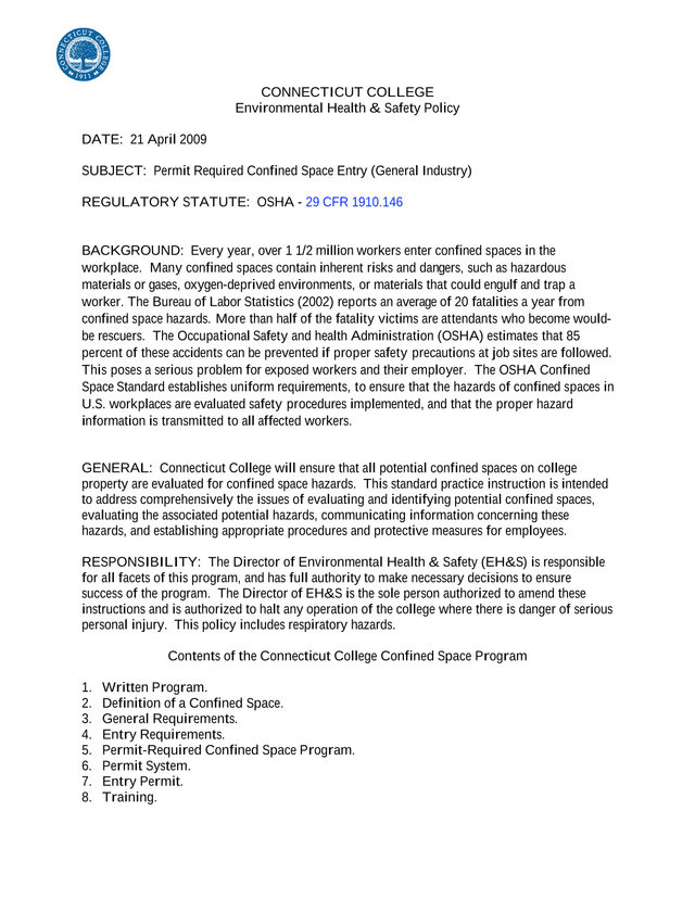 Environmental Health  Safety Policy screenshot