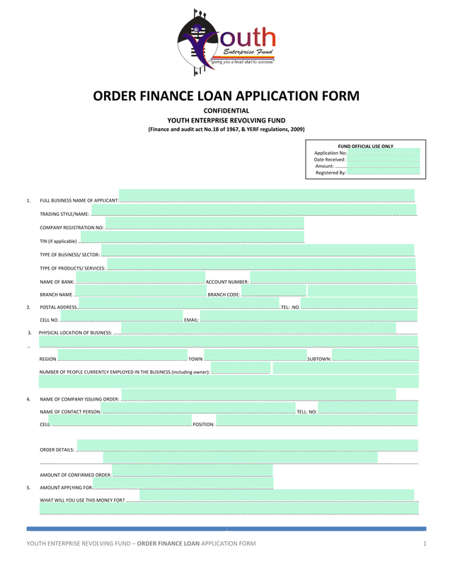 Youth Enterprise Revolving Fund   Order Finance Loan Application Form screenshot