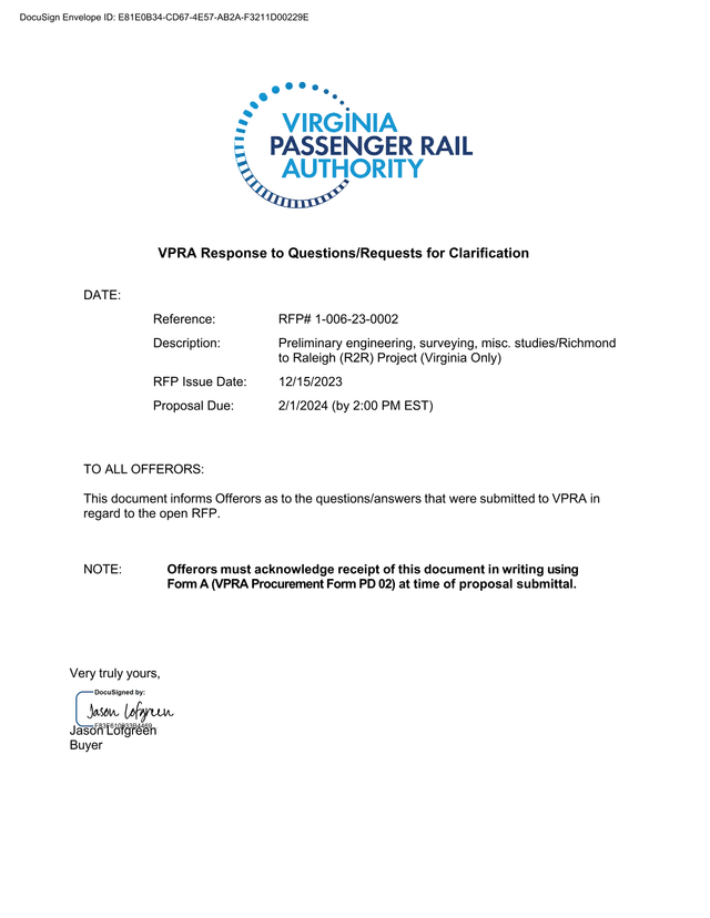 VPRA Response To QuestionsRequests For Clarification screenshot