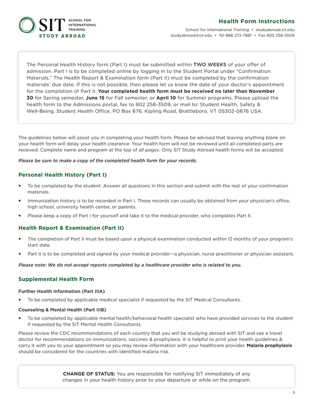 Personal Health History Form screenshot