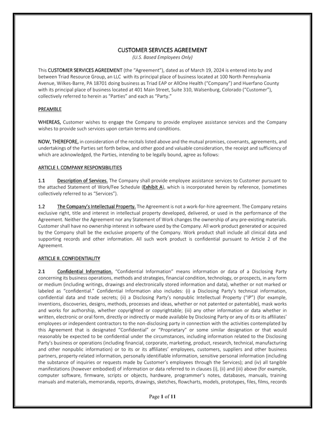 Customer Services Agreement screenshot