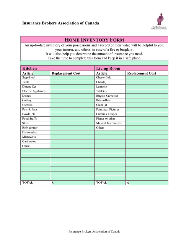 HOME INVENTORY FORM screenshot