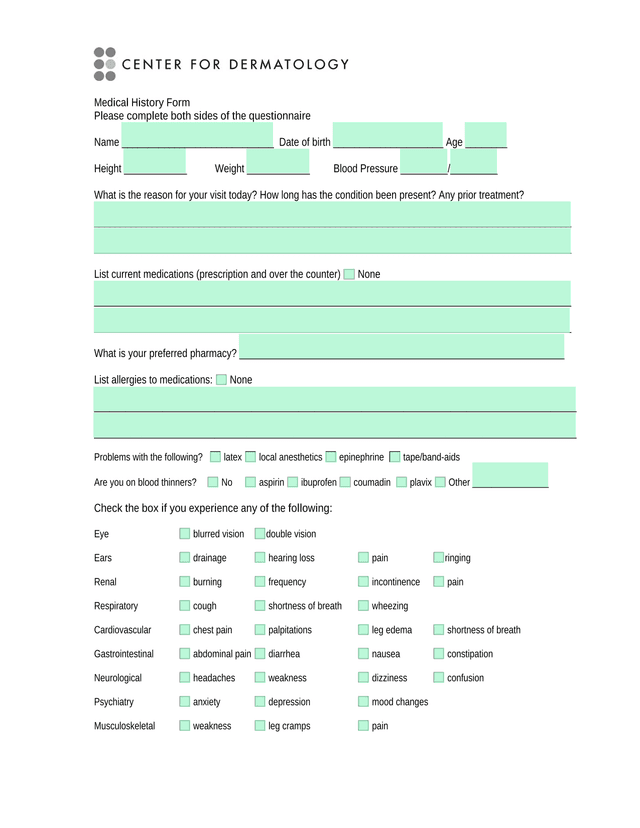Medical History Form screenshot
