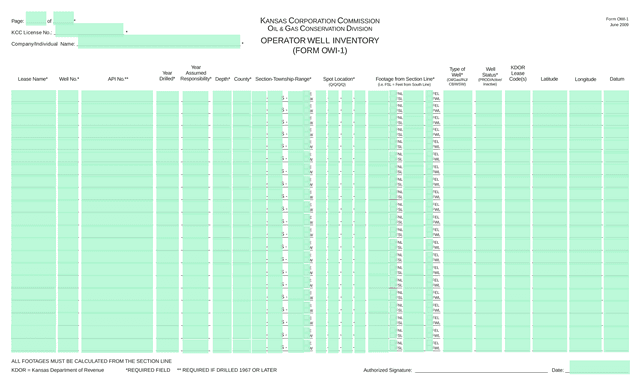 Operator Well Inventory (Form OWI 1) screenshot