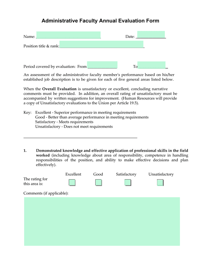 Administrative Faculty Annual Evaluation Form screenshot