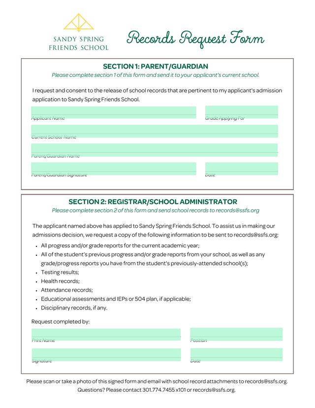 Records Request Form screenshot