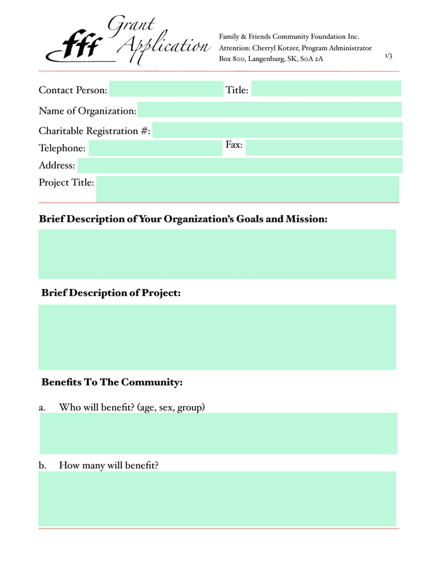 Grant Application screenshot