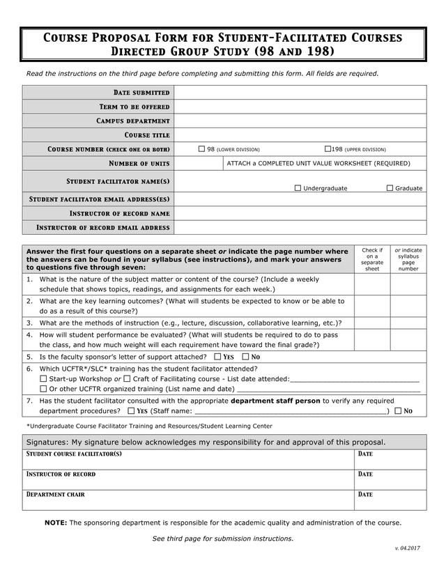 Course Proposal Form For Student Facilitated Courses screenshot