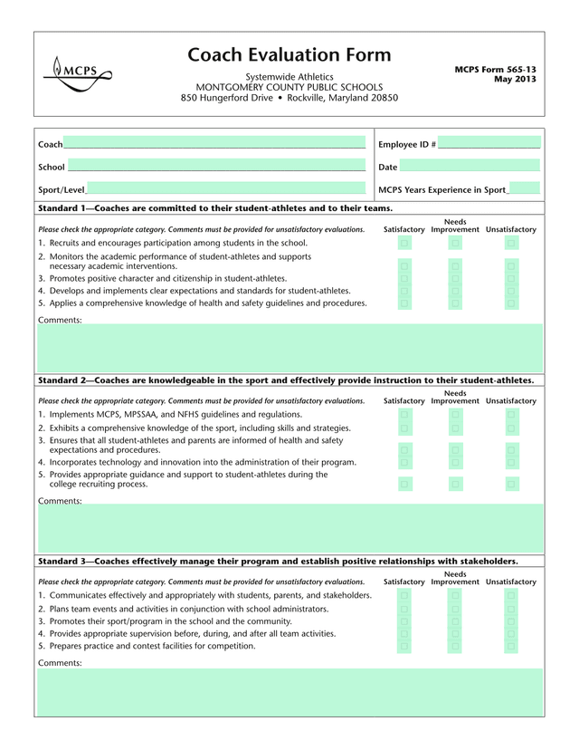 Coach Evaluation Form screenshot