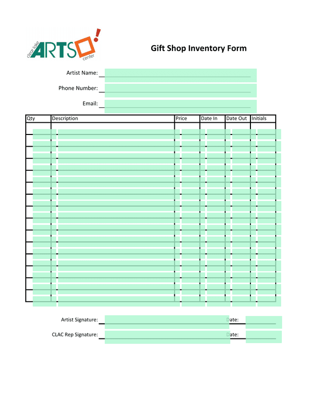 Gift Shop Inventory Form screenshot