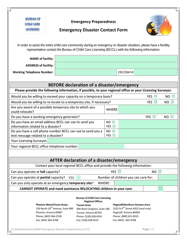 Emergency Disaster Contact Form screenshot