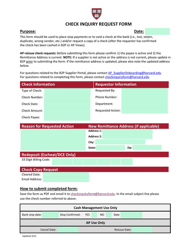 CHECK INQUIRY REQUEST FORM screenshot