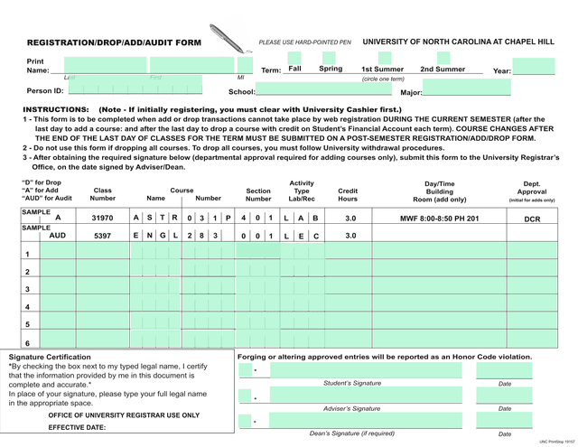 REGISTRATIONDROPADDAUDIT FORM screenshot