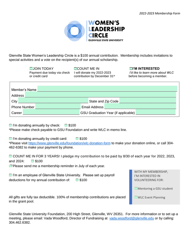 2022 2023 Membership Form screenshot