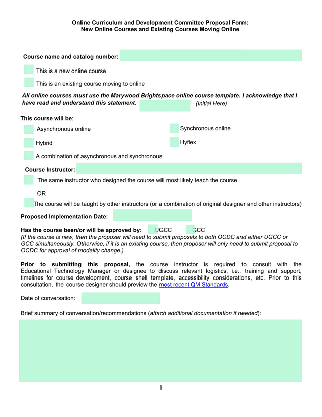 Online Curriculum And Development Committee Proposal Form New Online Courses And Existing Courses Mo screenshot