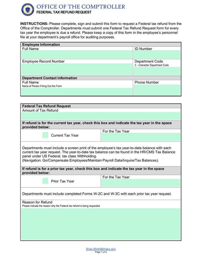 FEDERAL TAX REFUND REQUEST screenshot