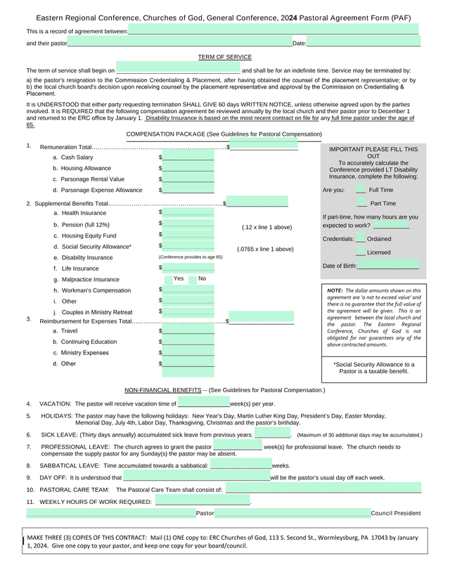 2024 Pastoral Agreement Form (PAF) screenshot