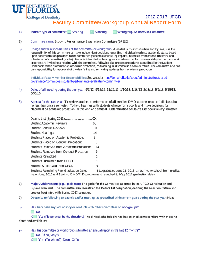 2012 2013 UFCD Faculty CommitteeWorkgroup Annual Report Form screenshot