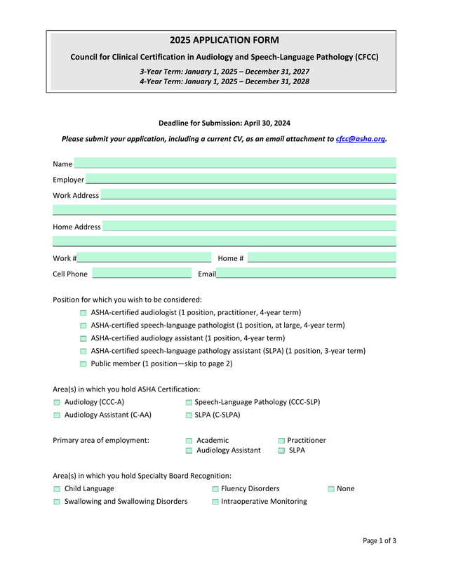 2025 APPLICATION FORM For Council For Clinical Certification In Audiology And Speech Language Pathol screenshot