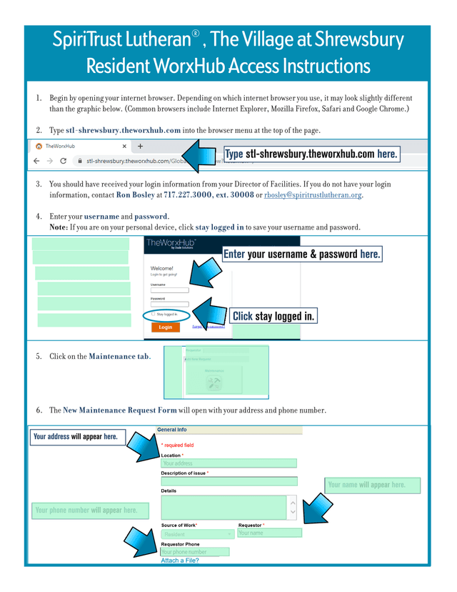 Resident WorxHub Access Instructions screenshot