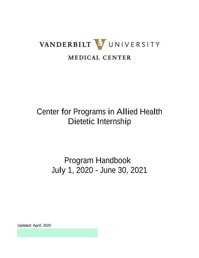 Dietetic Internship Program Handbook screenshot