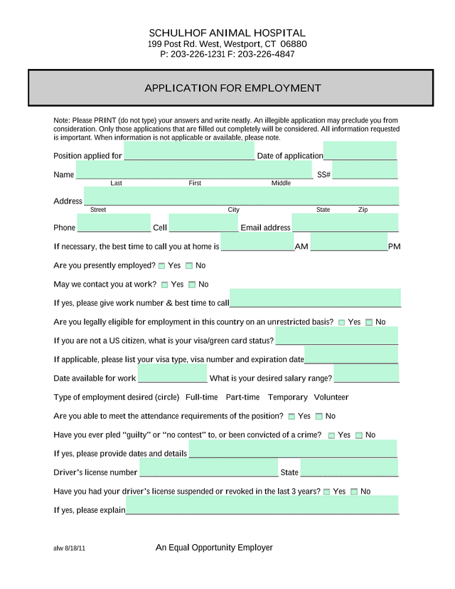 APPLICATION FOR EMPLOYMENT screenshot