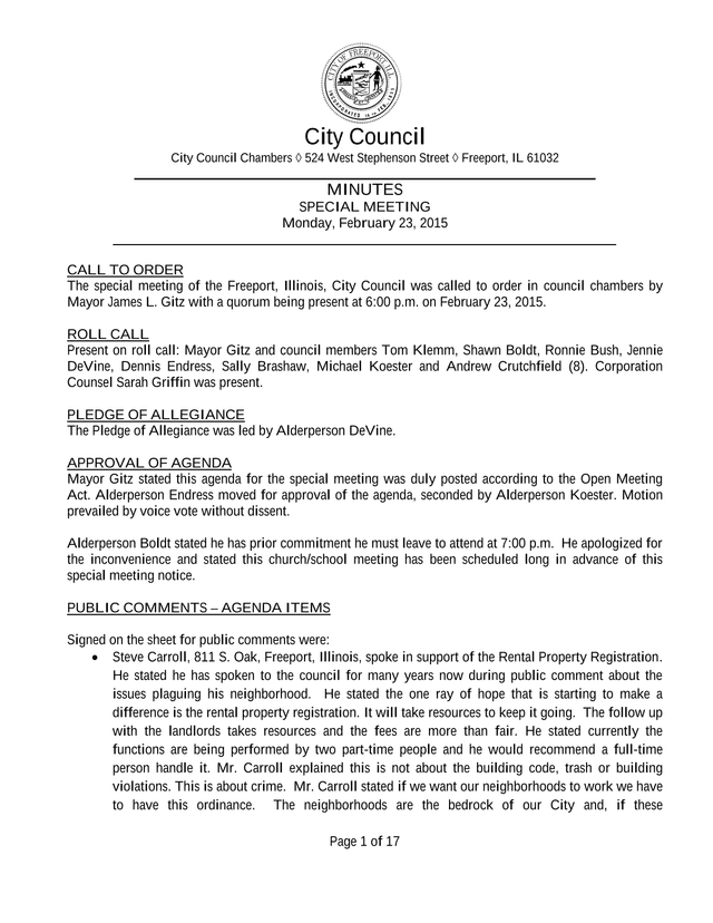 City Council Minutes   Special Meeting screenshot