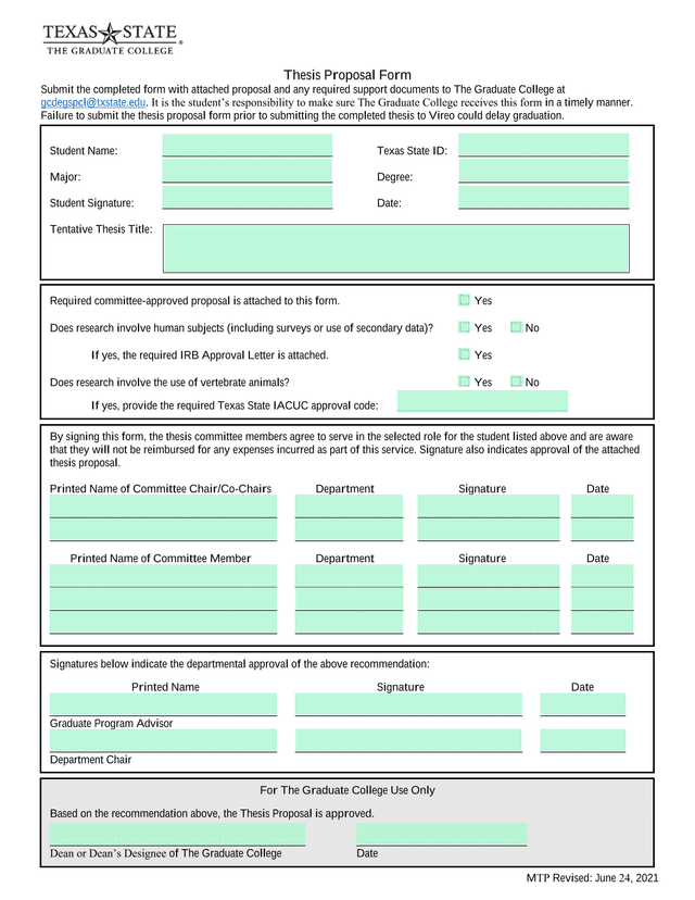 Thesis Proposal Form screenshot
