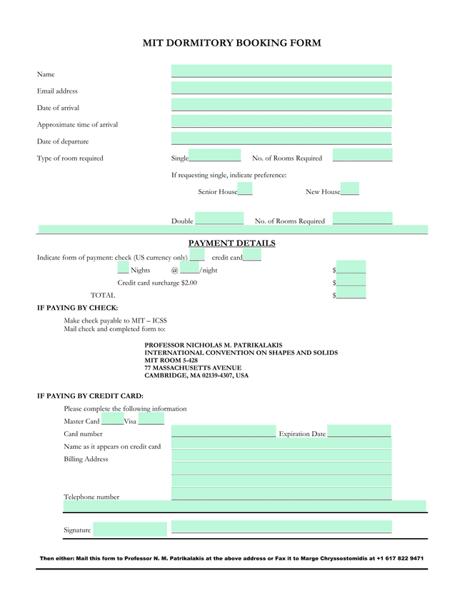 MIT Dormitory Booking Form screenshot
