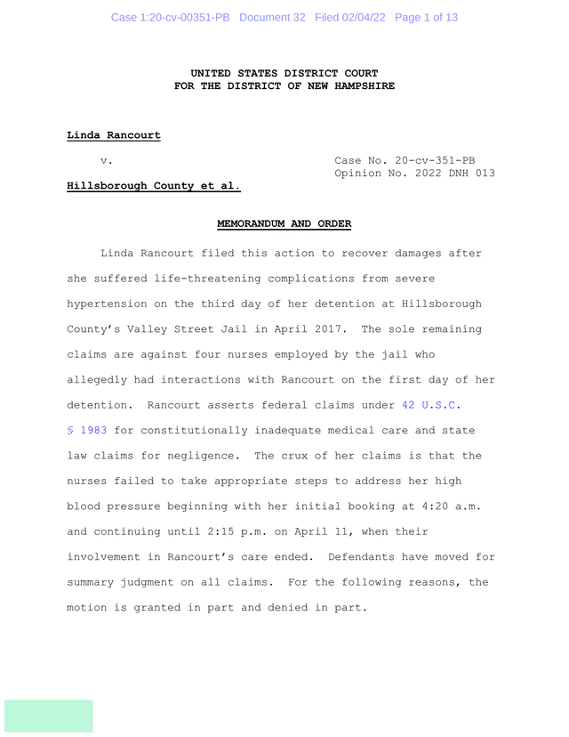 Memorandum And Order, Rancourt V. Hillsborough County screenshot