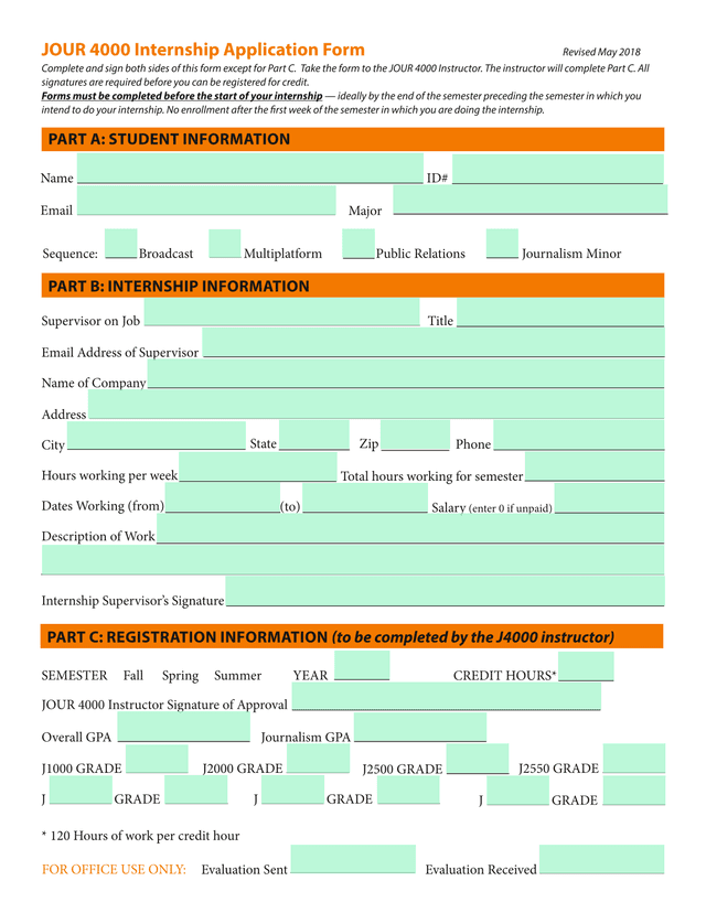 JOUR 4000 Internship Application Form screenshot