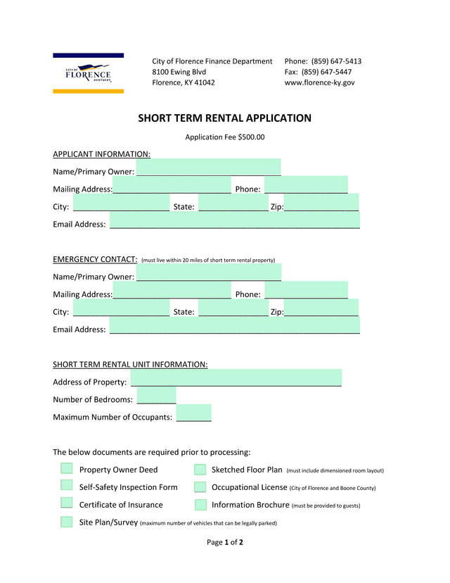 SHORT TERM RENTAL APPLICATION screenshot