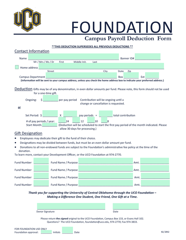 Campus Payroll Deduction Form screenshot