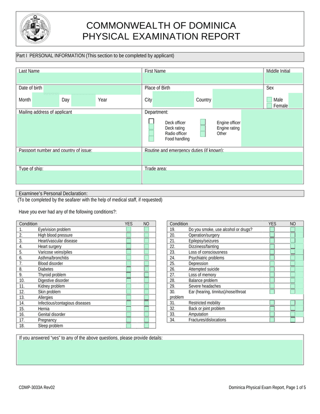 Commonwealth Of Dominica Physical Examination Report screenshot