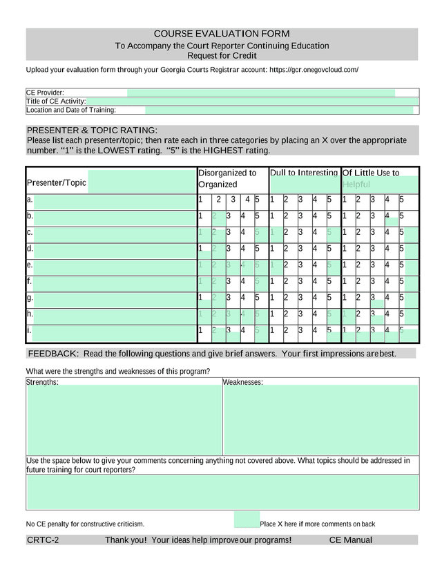 Course Evaluation Form screenshot