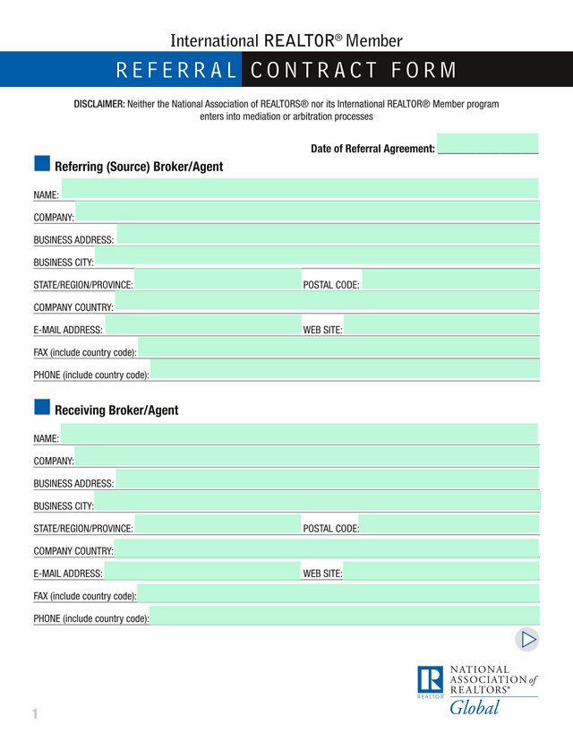 REFERRAL CONTRACT FORM screenshot