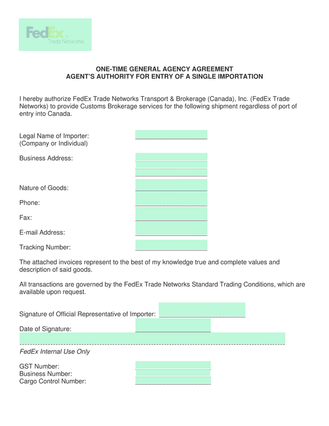 ONE TIME GENERAL AGENCY AGREEMENT screenshot