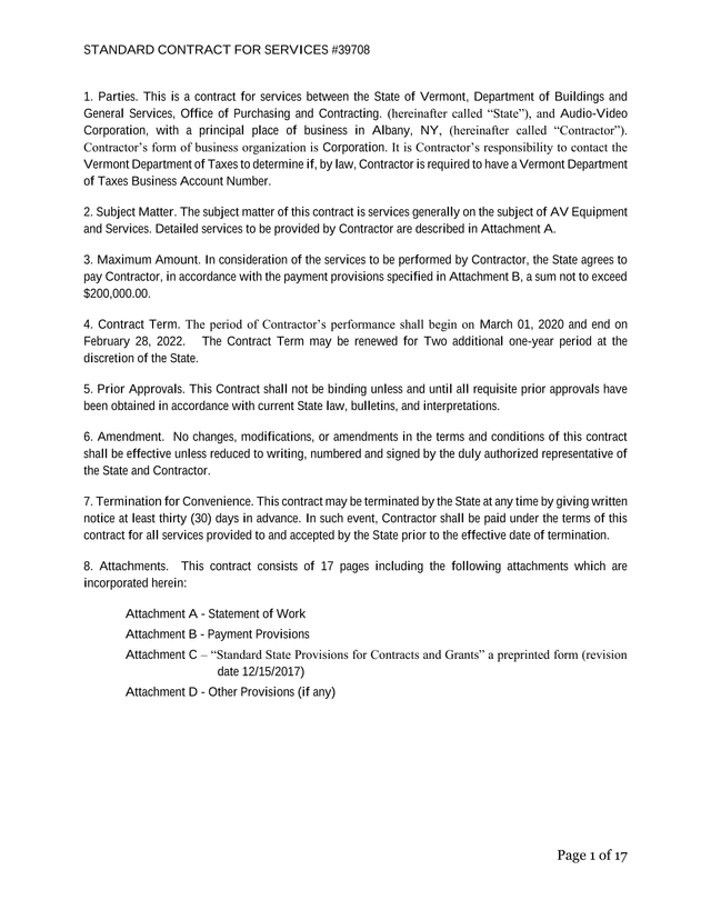 STANDARD CONTRACT FOR SERVICES 39708 screenshot