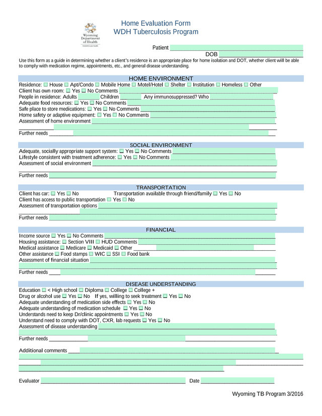 Home Evaluation Form screenshot