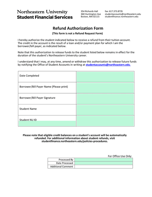 Refund Authorization Form screenshot