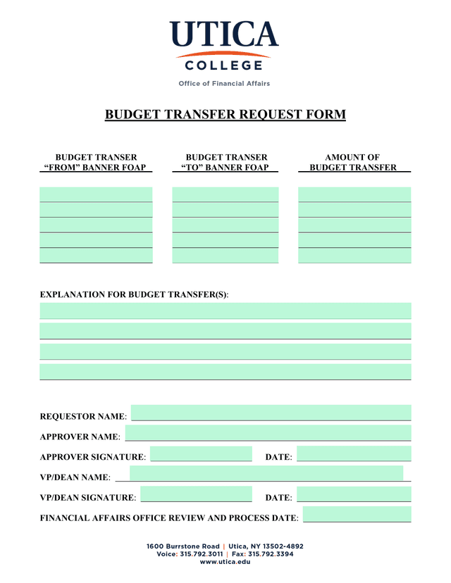 BUDGET TRANSFER REQUEST FORM screenshot