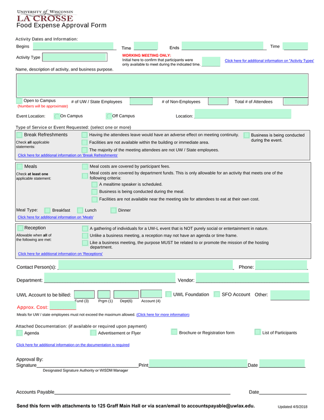 Food Expense Approval Form screenshot