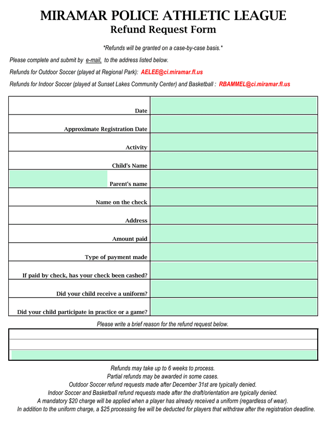Refund Request Form screenshot