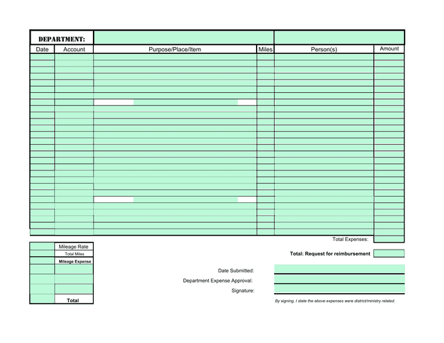 Mileage Expense Reimbursement Form screenshot