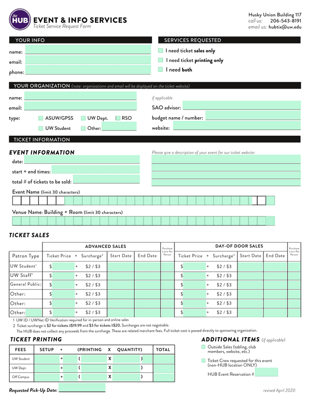 Ticket Service Request Form screenshot
