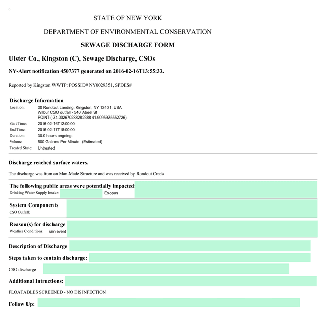 SEWAGE DISCHARGE FORM screenshot