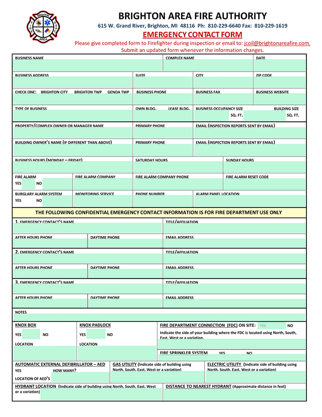 Emergency Contact Form screenshot